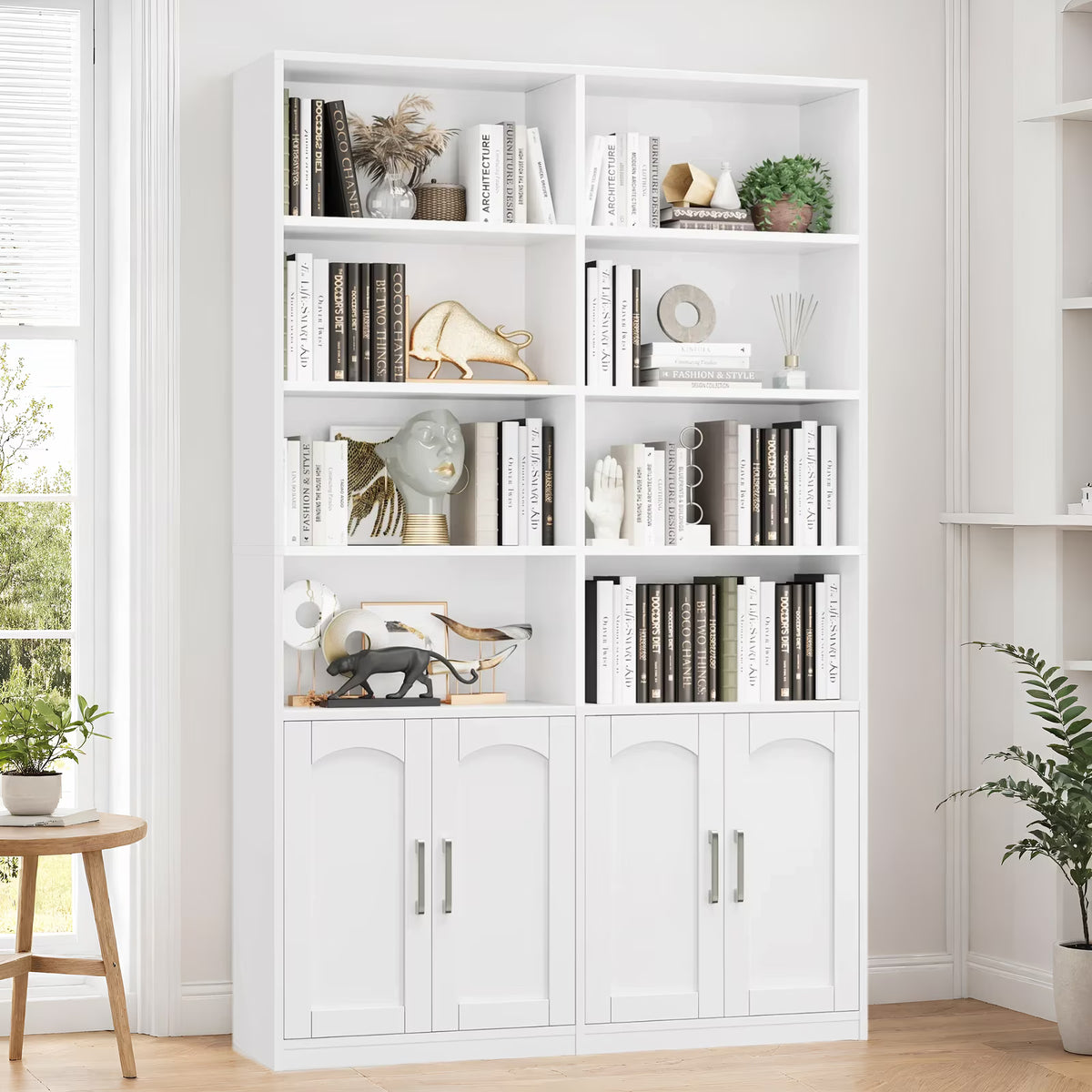 Homfa 73 Tall Bookcases with Doors, 8 Cubes 6 - Tier Double Row Bookshelf, White Bookcase for Living Room Home Office